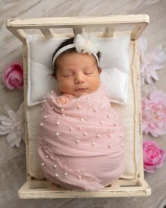 Toledo Newborn Photographer Baby in pink baby bed